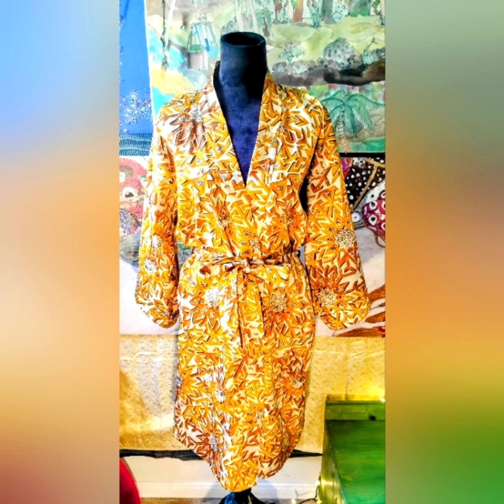 Vintage Bohemian Autumn Tiki Lounge Kimono Robe OS